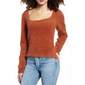 ASTR the Label | Fuzzy Eyelash Crop Sweater in Rust | Sz S